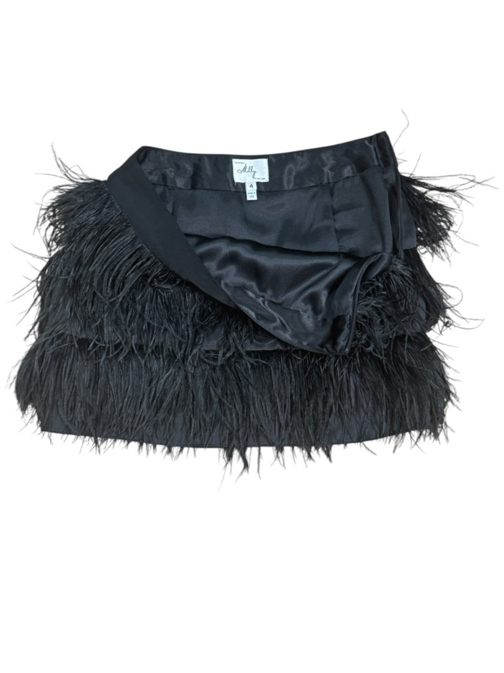 Milly Vintage Black Ostrich Feather Tiered Silk Mini Skirt Women’s Size 4 - Picture 3 of 7